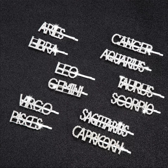 BLING Rhinestone Silver Hair Pin/Clip ZODIAC SIGNS (2 CLIPS-YOUR CHOICE-BUNDLE) - Picture 2 of 8